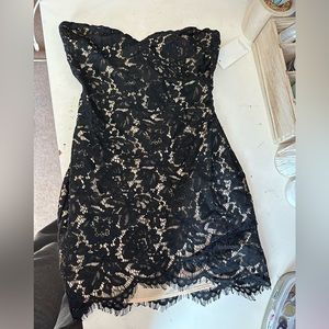 Tobi black lace strapless dress